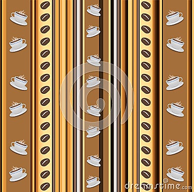 Cups of coffee vertical stripy background with coffee beans Cartoon Illustration