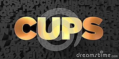 Cups - Gold text on black background - 3D rendered royalty free stock picture Stock Photo