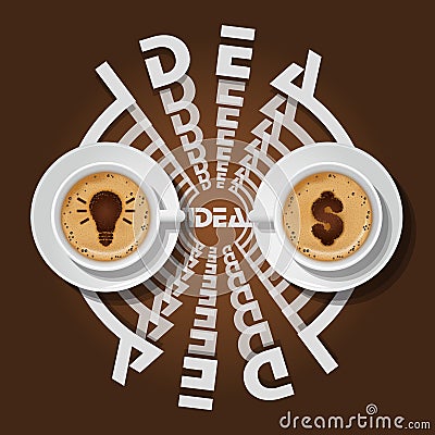 Cups of light bulb and dollar sign in cappuccino Vector Illustration