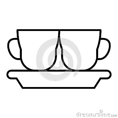 Cups on a plate thin line icon. Mugs and plate vector illustration isolated on white. Kitchenware outline style design Vector Illustration
