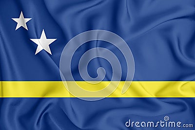 Curaçao flag in 3D, broad format, flowing with the breeze. three-dimensional rendering Cartoon Illustration