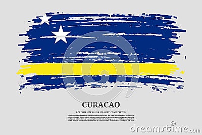 Curacao flag with brush stroke effect and information text poster, vector Vector Illustration