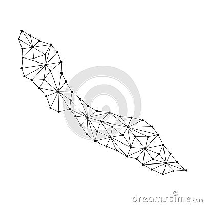 Curacao map of polygonal mosaic lines network, rays, dots illustration. Raster copy. Vector Illustration