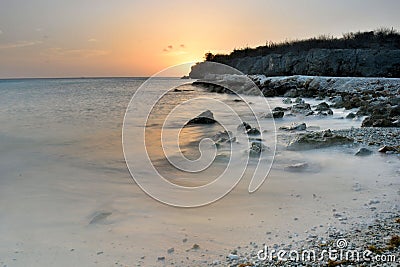 Curacao Sunset, Daaibooi beach Stock Photo