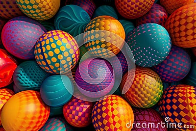 Curated grouping of spherical objects with varied hues and distinctive patterns. Engaging, visually-striking object Stock Photo