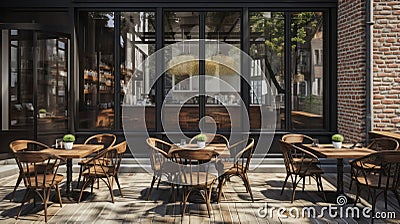 Curb-side Caffeine - A Coffee Shop's Vibrant Vein in the Heart of the City. Generative AI Stock Photo
