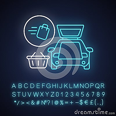 Curbside pickup neon light icon Vector Illustration