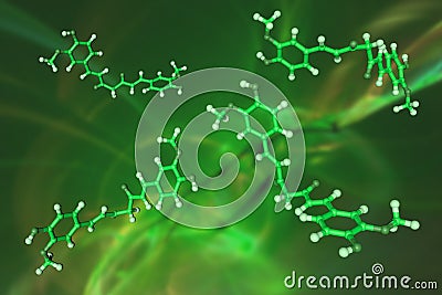 Curcumin produced by turmeric roots (curcuma). Molecular model on green background. Food concept. Healthy life Cartoon Illustration