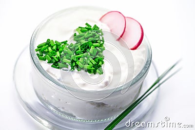 Curd with chives Stock Photo