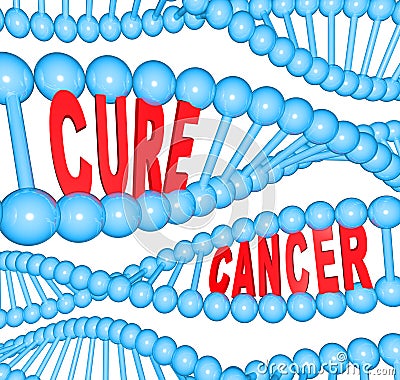 Cure Cancer Words in DNA Strands Medical Research Stock Photo