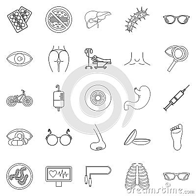 Cure oneself icons set, outline style Vector Illustration