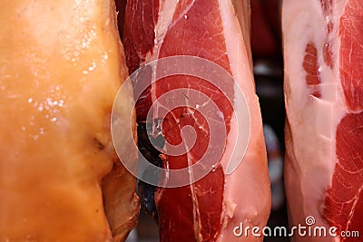 Cured Ham Jamon Iberico on Market in Madrid Stock Photo