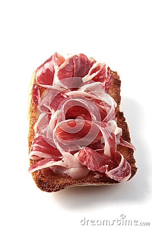 Cured iberian ham toast Stock Photo