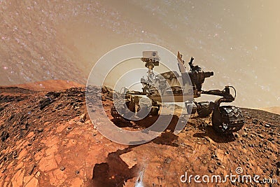 Curiosity Mars Rover exploring the surface planet of Mars Stock Photo