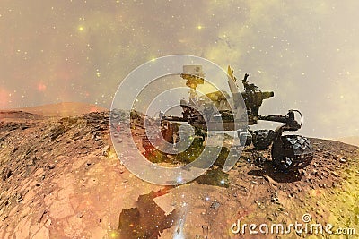 Curiosity Mars Rover exploring the surface planet of Mars Stock Photo
