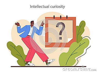 Curiosity set. Inquisitiveness and openness to new ideas and concepts. Cartoon Illustration