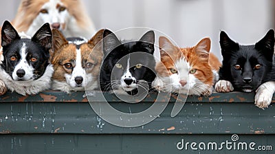 Curious animals inspecting garbage with space for text, blurred background for versatile usage Stock Photo