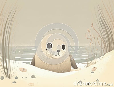 A curious baby seal peeking at the shore. Cute creature. AI generation Stock Photo