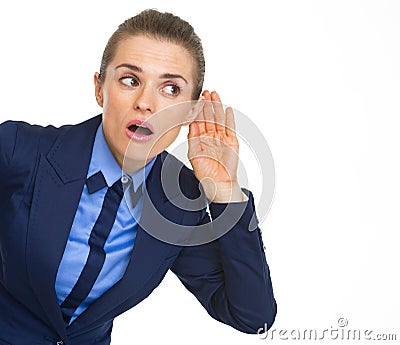 Curious business woman listening Stock Photo