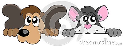 Curious cat and dog Vector Illustration