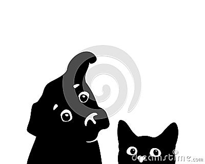 Curious cat and dog muzzles. Vector Vector Illustration