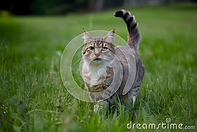 Curious cat frolics playfully in the outdoor environment Stock Photo
