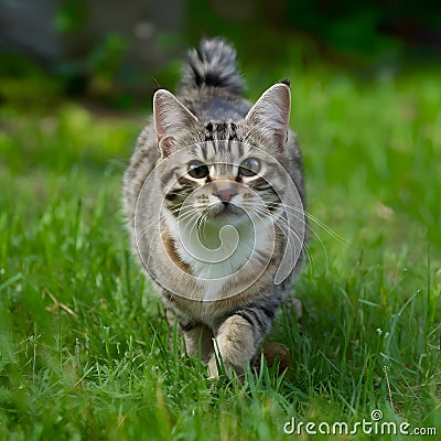 Curious cat frolics playfully in the outdoor environment Stock Photo