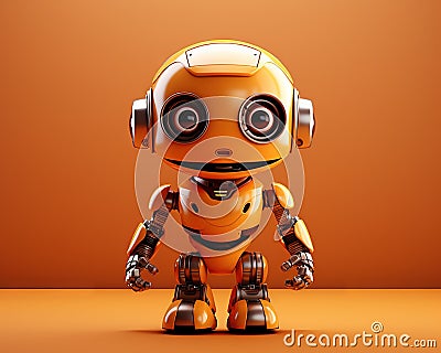 curious and cute little robot is on a warm tone background. Cartoon Illustration