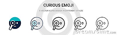 Curious emoji icon in filled, thin line, outline and stroke style. Vector illustration of two colored and black curious emoji Vector Illustration