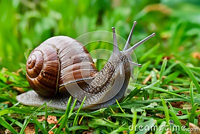 Curious garden snail explores its surroundings in search of greenery Stock Photo