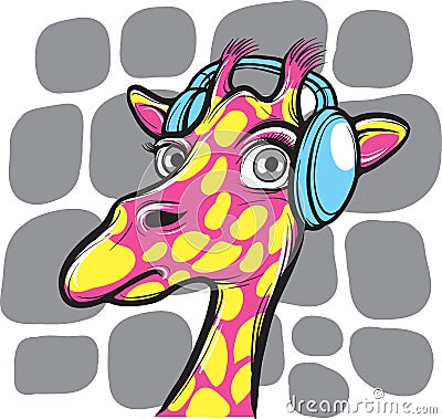 Curious giraffe with headphones Vector Illustration
