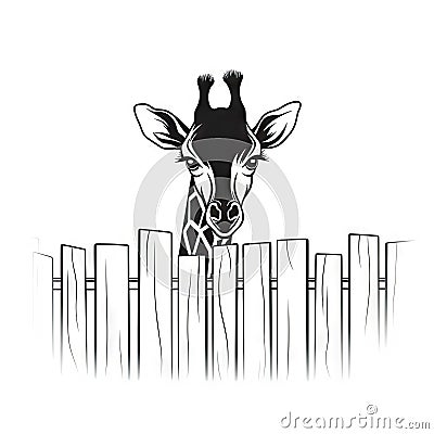 Curious Giraffe Peering Over Fence in Minimalist Style for Logos and Branding. Stock Photo