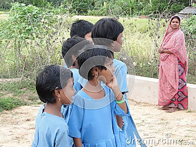 Curious Indian school children Editorial Stock Photo