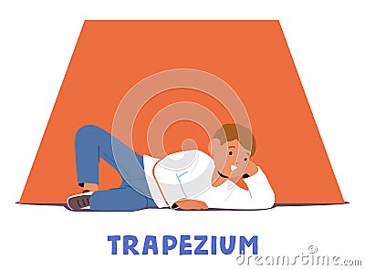 Curious Kid Explores The Trapezium Shape, Embracing The Concept Of Geometry Learning With Excitement And Creativity Vector Illustration