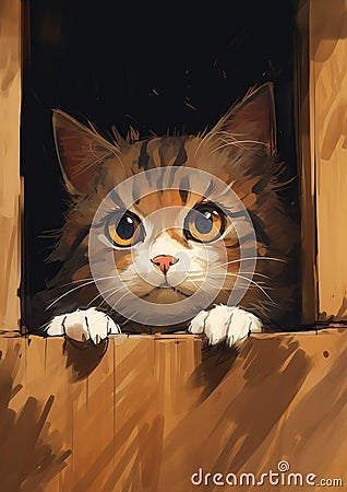 Curious Kitty: A Tale of a Playful Kitten and a Mysterious Treas Cartoon Illustration