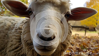 Curious lamb grazes in peaceful meadow scenery generated by AI Stock Photo