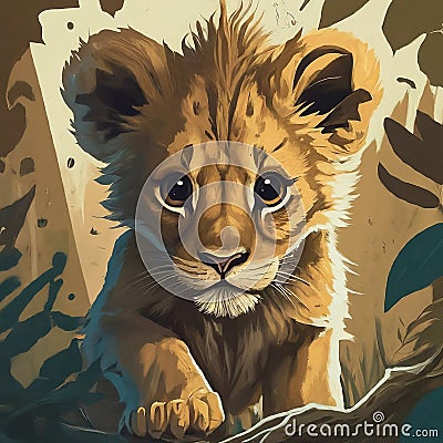 a curious lion cub exploring its surroundings generative ai Stock Photo