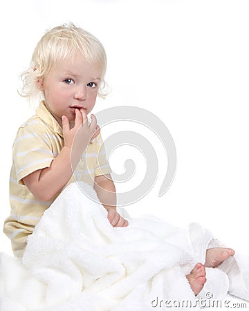 Curious and Pensive Little Baby Boy Stock Photo