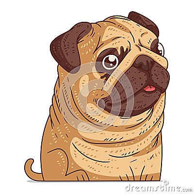 A Curious Pug, isolated vector illustration. Funny cartoon picture of a dog looking at something with interest. Funny pug sticker Vector Illustration