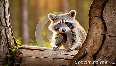 Curious Raccoon in Forest Stock Photo