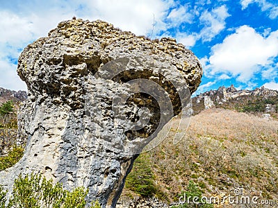 Curious rock promontory in the course of Tarn river, France Stock Photo