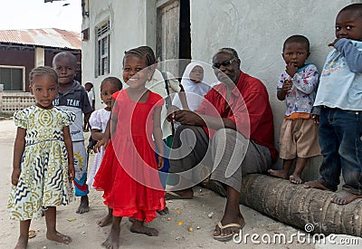 Curious smiling african children in Zanzibar village Editorial Stock Photo