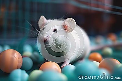 A curious and social rat playing with toys, such as a small ball or a tunnel. Generative AI Stock Photo