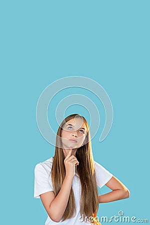 curious teen girl commercial background doubtful Stock Photo