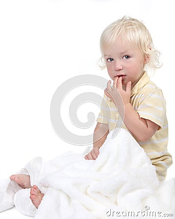 Curious and Timid Little Baby Boy Stock Photo