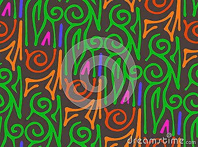 Curl geometric abstract pattern seamless. Floral line handwork wallpaper Vector Illustration