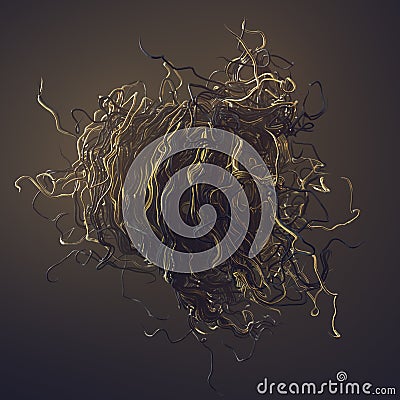 Curl noise flow gold and black abstract lines 3d rendering Stock Photo