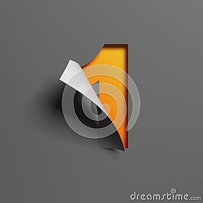 Curl paper font 3d rendering number 1 Cartoon Illustration