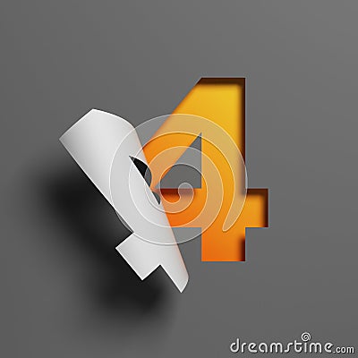 Curl paper font 3d rendering number 4 Cartoon Illustration