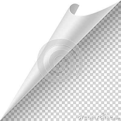 Curled paper corner. Curve page corner, page edge curl and bent paper sheet with realistic shadow. Paper corner fold Vector Illustration